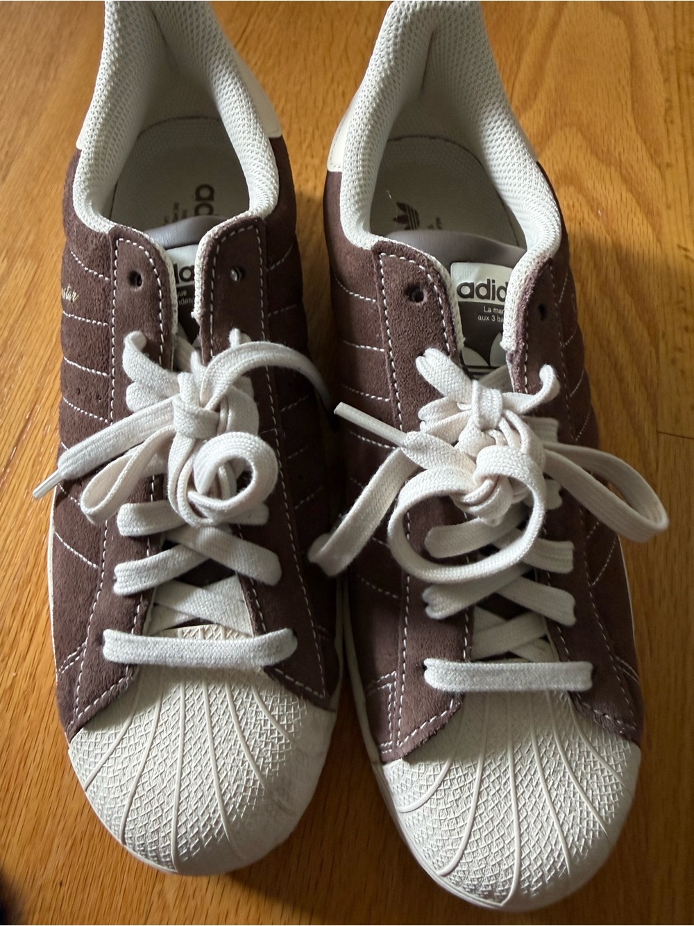 adidas women Brown Suede Sneakers Superstar with White Shell-Toe